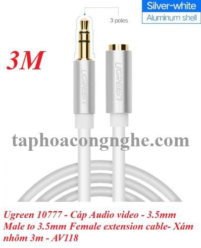 Ugreen 10777 3M màu Trắng Cáp âm thanh 3.5mm nối dài đầu nhôm AV118 30010777